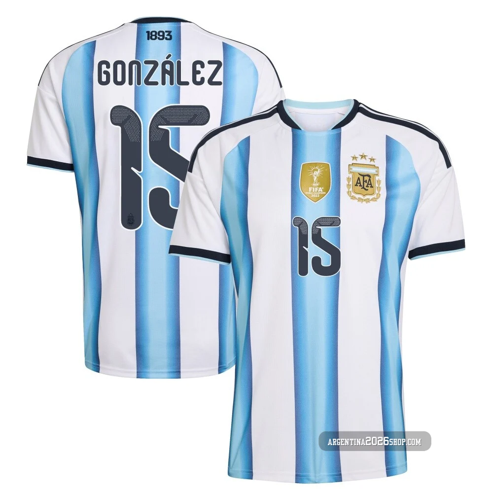 Youth Argentina National Team Nico González ＃15 White Replica FIFA X World Cup 2026 Home Soccer Jersey