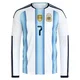Youth Argentina National Team Rodrigo De Paul ＃7 White Replica FIFA X World Cup 2026 Home Long Sleeve Soccer Jersey