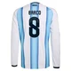 Youth Argentina National Team Valentín Barco ＃8 White Replica FIFA X World Cup 2026 Home Long Sleeve Soccer Jersey