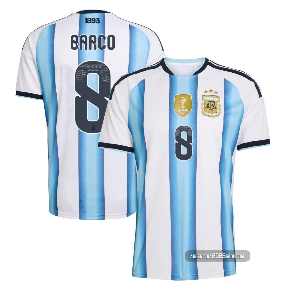 Youth Argentina National Team Valentín Barco ＃8 White Replica FIFA X World Cup 2026 Home Soccer Jersey